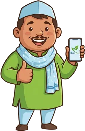 Kisaan Veer giving a thumbs up and holding a phone