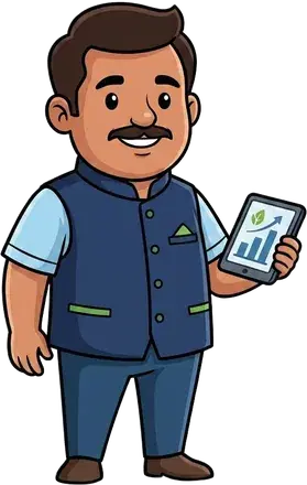 Vyapaar Veer, the Cold Konnect partner mascot, holding a tablet